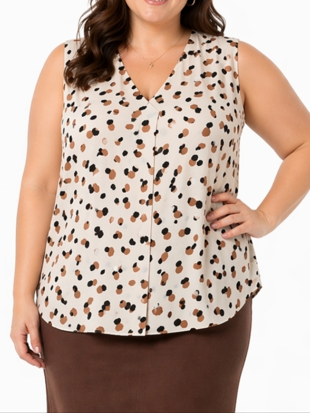 Papermoon Cream Black Brown Animal Print Sleeveless V Neck Pullover Top Blouse